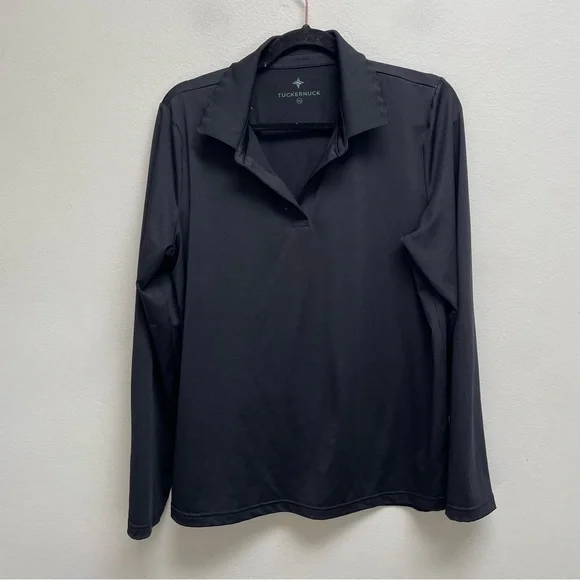 Tuckernuck Tnuck Sport Long Sleeve Caroline Polo Shirt in Black Size XL - Picture 1 of 9